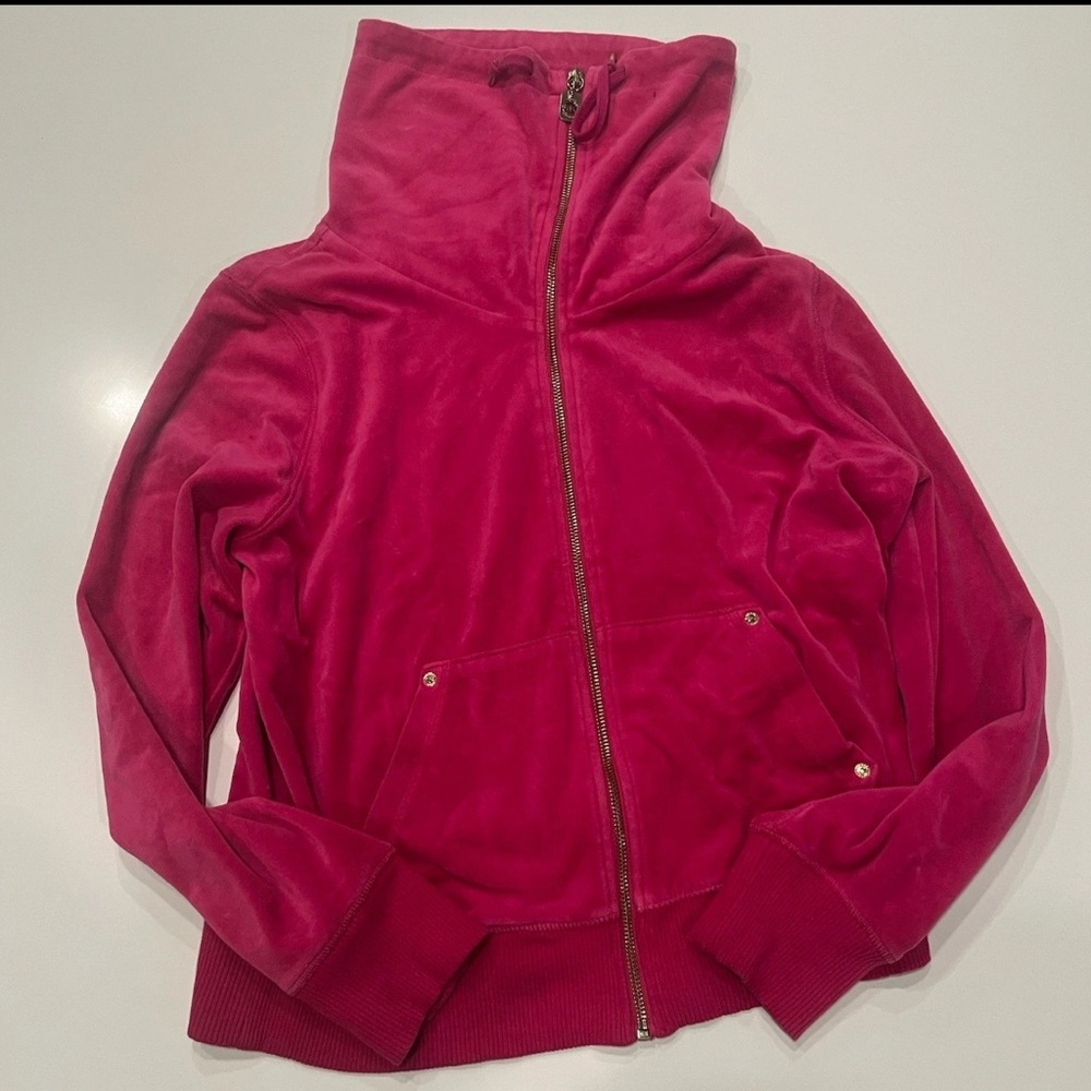 Michael Kors Velour Zip Up Velor Pink Gold Logo Y2K Tracksuit Jacket L